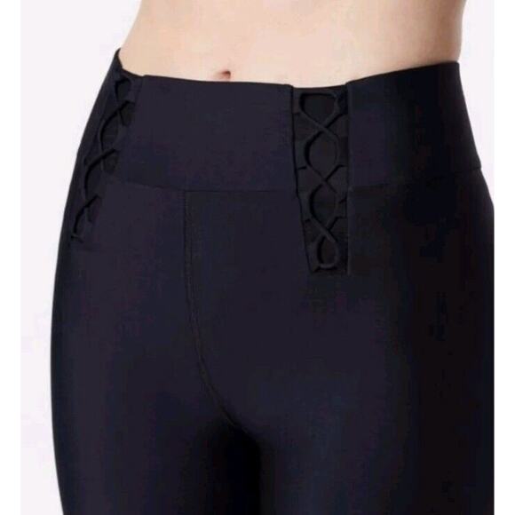 Carbon38 Ruffle On Ankles Leggings Womens Black Size Small Lattice - Picture 2 of 11